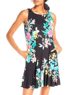 Tommy Bahama Fleur de Flora High-Neck Flounce Dress UPF50+ Large